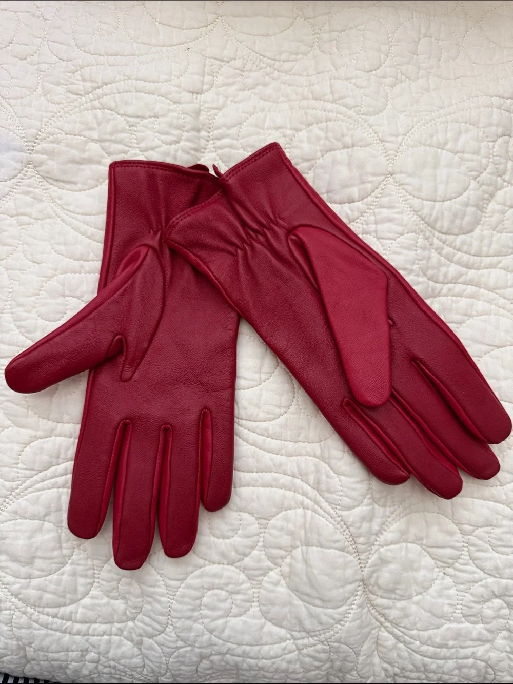NWOT Charter Club Red Genuine Leather Gloves Wool Cashmere Lined Women’s Size XL